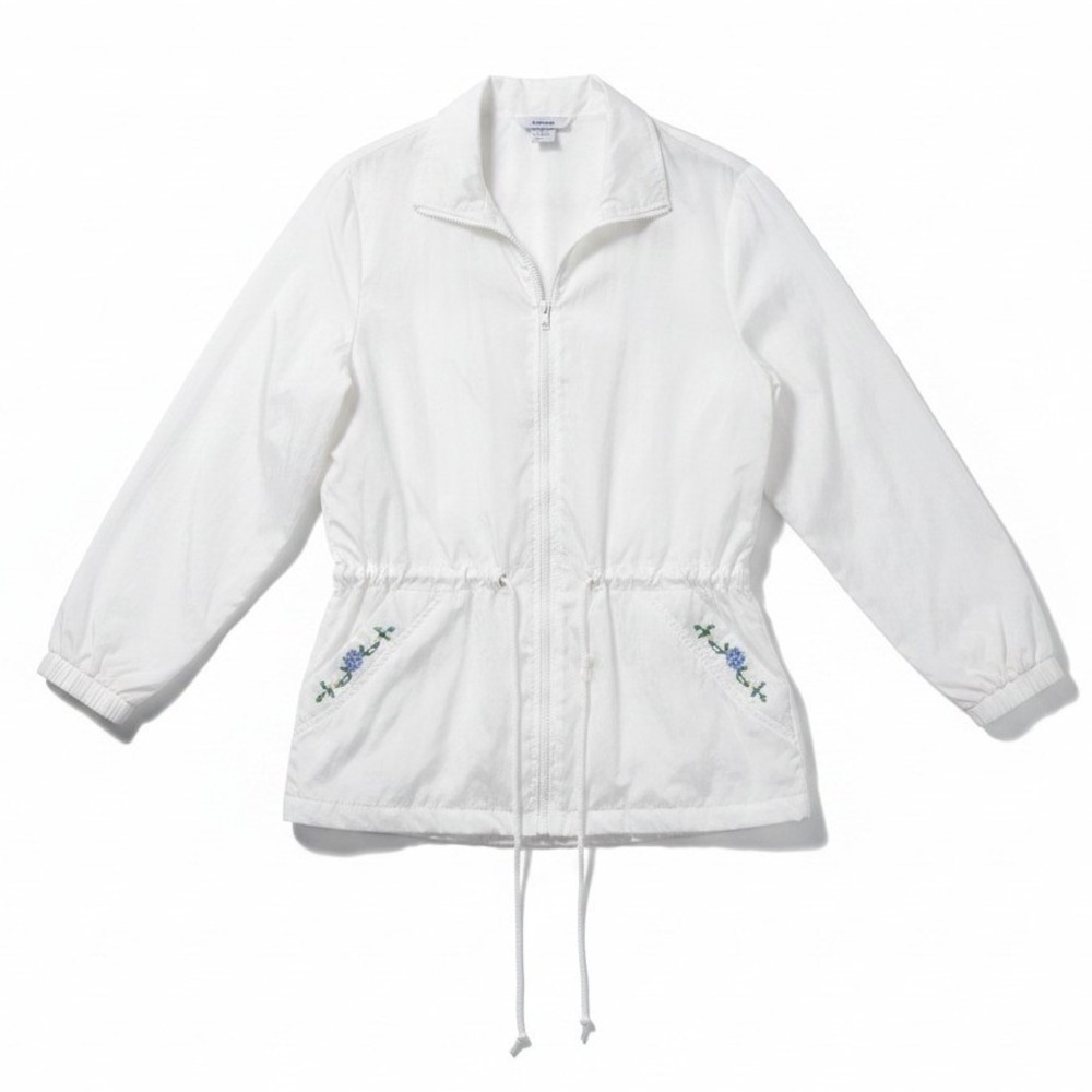 Blair White Nylon Floral Embroidered Zip Windbreaker, Women's Large Jacket‎